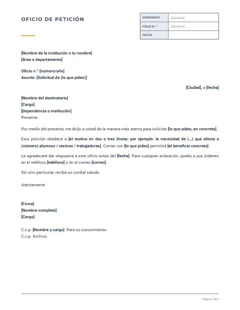 Oficio de Petición: diseño Expediente