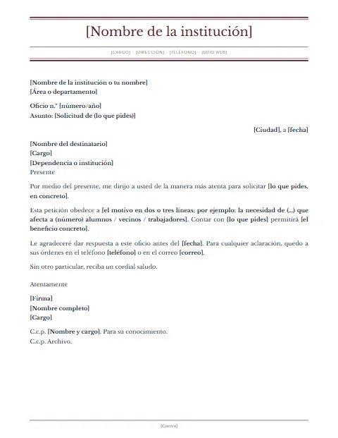 Oficio de Petición: diseño Gaceta