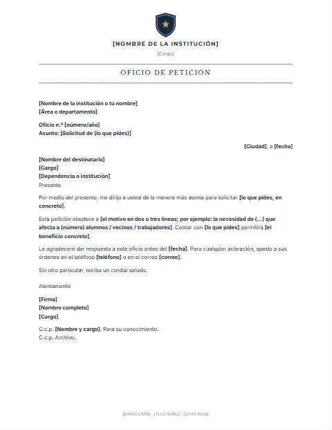 Oficio de Petición: diseño Título en recuadro