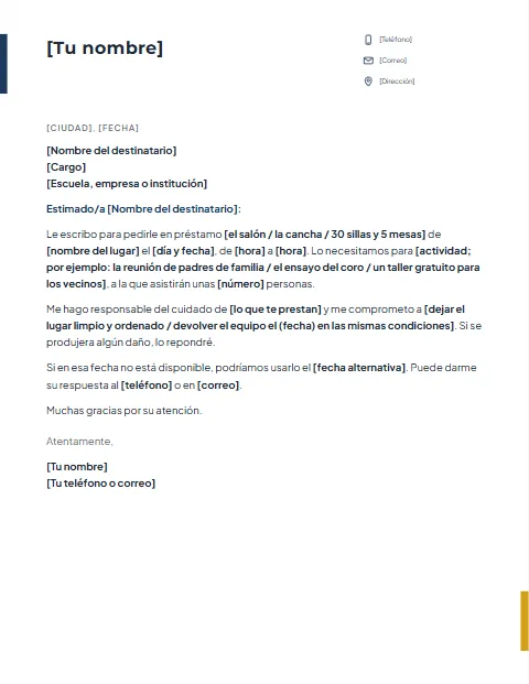 Carta de Solicitud para Pedir Algo: diseño Acento lateral