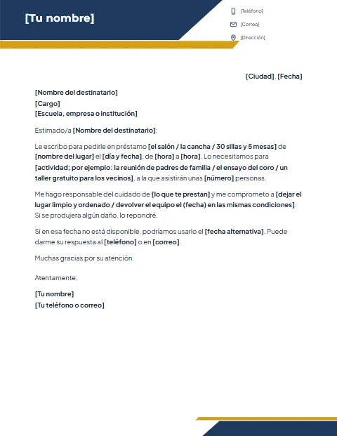 Carta de Solicitud para Pedir Algo: diseño Banda