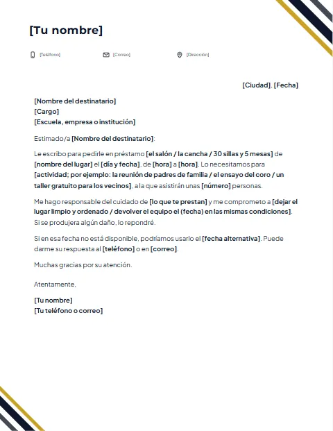 Carta de Solicitud para Pedir Algo: diseño Cintas