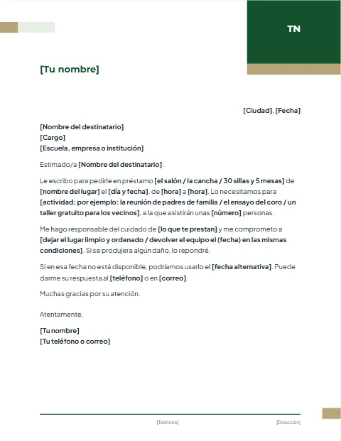 Carta de Solicitud para Pedir Algo: diseño Corporativo