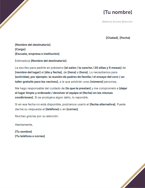 Carta de Solicitud para Pedir Algo: diseño Esquinas