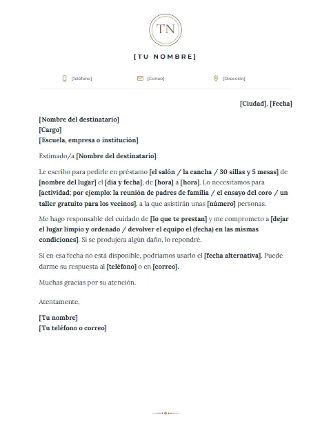 Carta de Solicitud para Pedir Algo: diseño Monograma