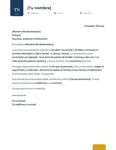 Carta de Solicitud para Pedir Algo: diseño Pestaña