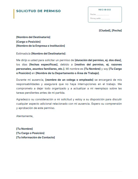 Carta de Solicitud de Permiso: diseño Con acuse