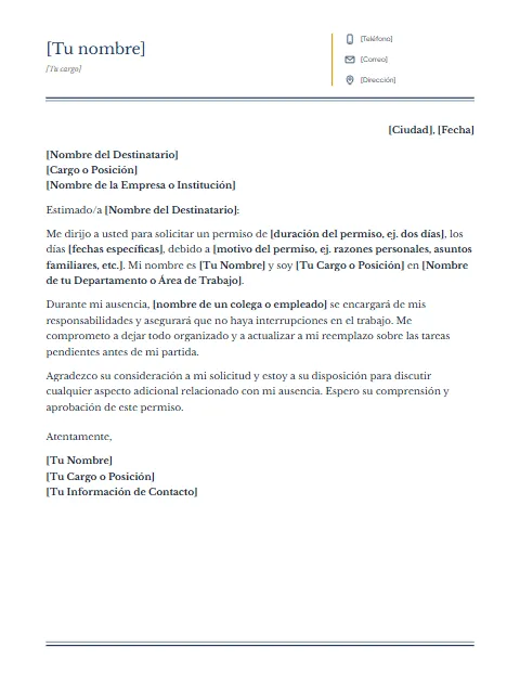 Carta de Solicitud de Permiso: diseño Columnas