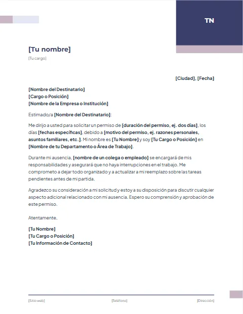 Carta de Solicitud de Permiso: diseño Corporativo