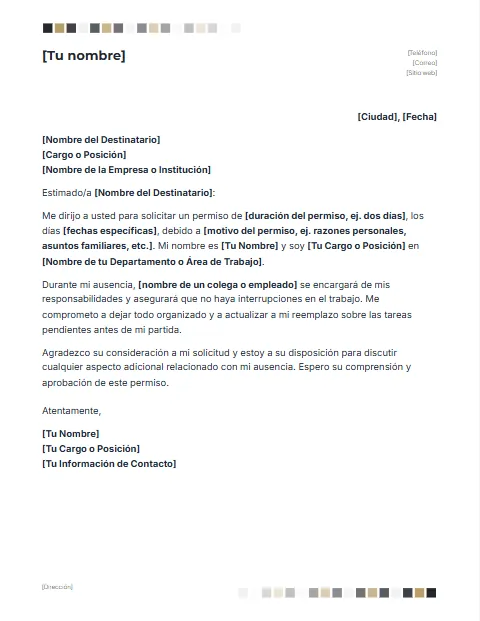 Formato de Carta de Solicitud de Permiso para descargar en Word