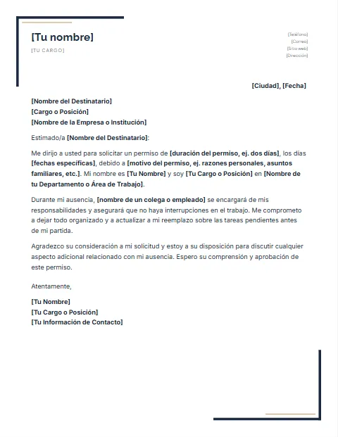 Carta de Solicitud de Permiso: diseño Escuadras