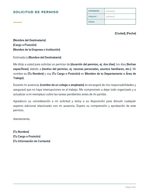 Carta de Solicitud de Permiso: diseño Expediente