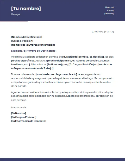 Carta de Solicitud de Permiso: diseño Moderno