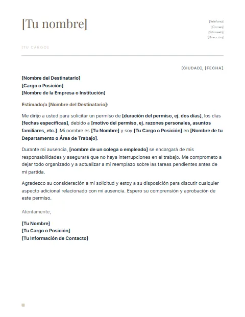 Carta de Solicitud de Permiso: diseño Nombre grande