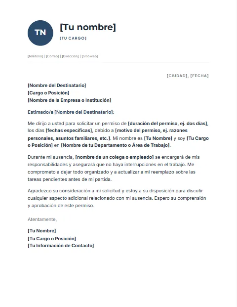 Carta de Solicitud de Permiso: diseño Perfil