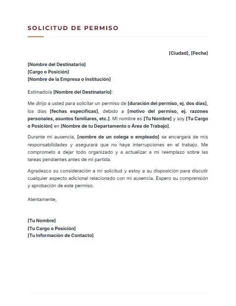 Carta de Solicitud de Permiso: diseño Sobrio
