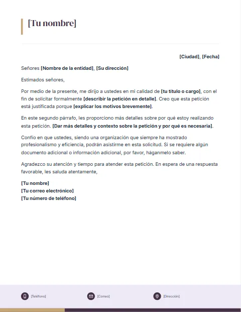 Formato de Carta de Solicitud: diseño Pie con iconos
