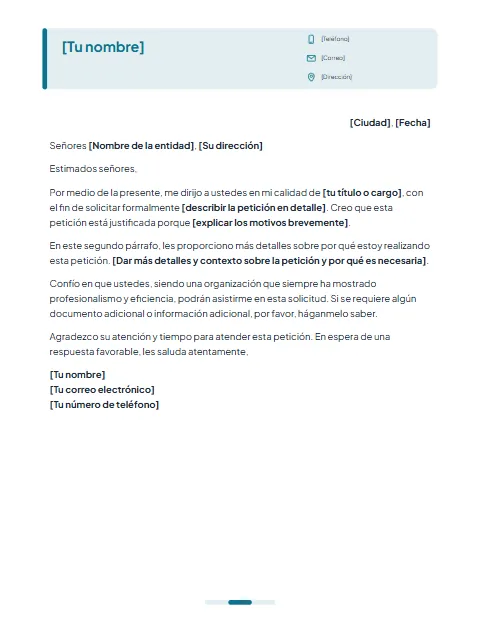 Formato de Carta de Solicitud: diseño Tarjeta